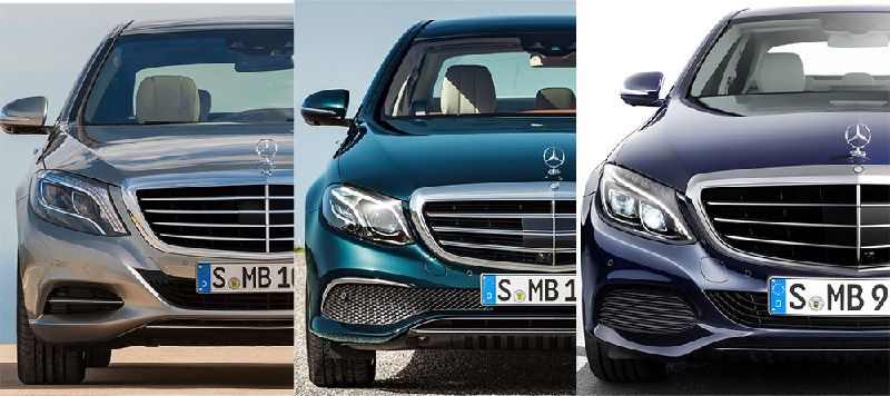 Phần lưới tản nhiệt của 3 chiếc xe Mercedes-Benz C-Class, E-Class và S-Class