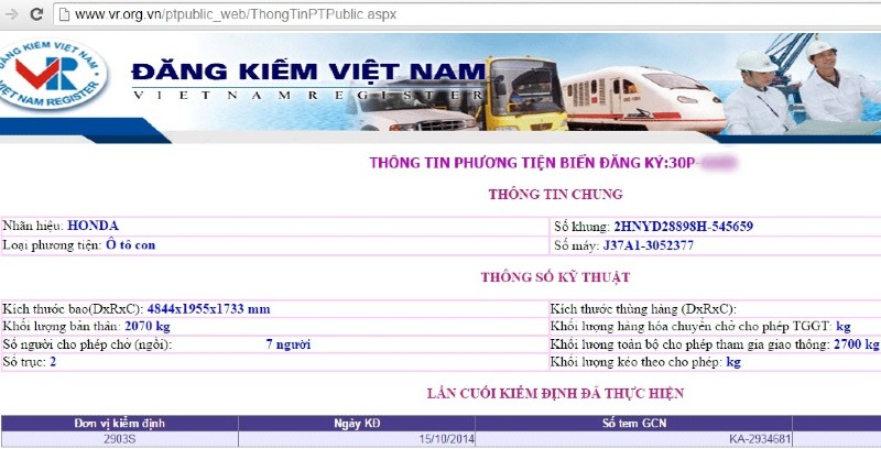 Hiện nay trang web của Cục đăng kiểm Việt Nam không thể tra cứu nếu không có số tem